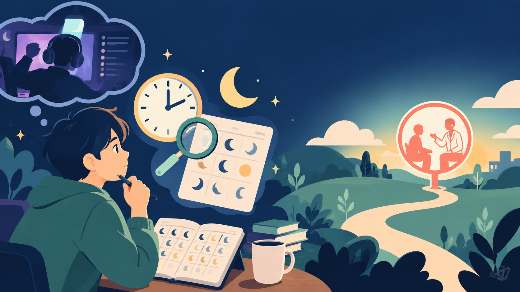 30分睡眠を真似する前に本人の体験と一般的な睡眠情報を分けて確認するオリジナルイラスト