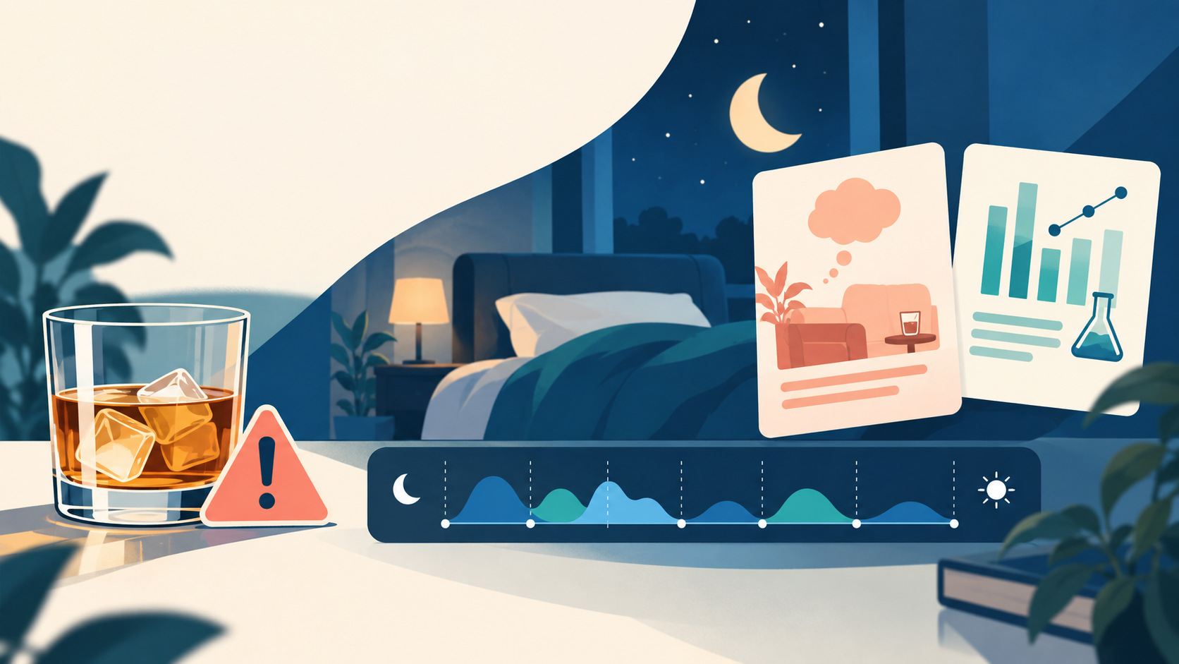 飲酒の話と睡眠の情報を分けて確認するオリジナルイラスト