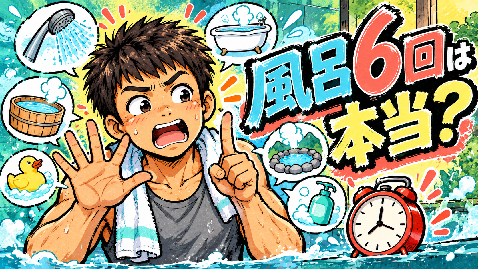 6回の短い入浴と筋トレ、SNSの疑問を描いたオリジナルイラスト